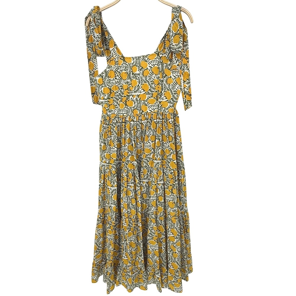 Mille Resort & Travel Midi Dress Women S Yellow Lemon Tie Strap Tiered Cotton